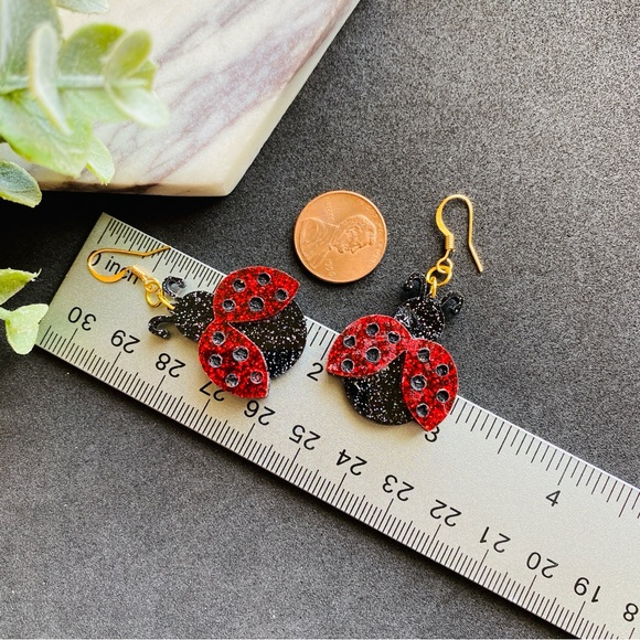 Ladybug Earrings Insect/ Bug Glitter Earrings Summer jewelry Sterling Silver - Picture 5 of 5